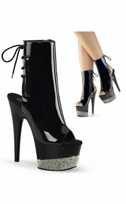 Pleaser ADORE-1018-3 Blk/Blk-Pewter RS Ankle Boots Pole Shoes