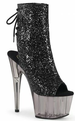 Pleaser ADORE-1018 Black Glitter/Smoke Tint Heels Pole Shoes