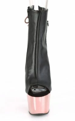 Pleaser ADORE-1018 Black & Rose Gold Chrome Ankle Boots