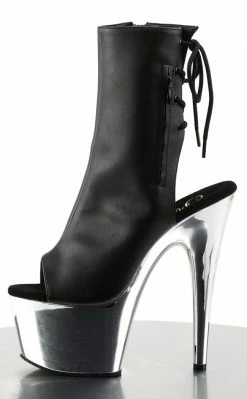Pleaser ADORE-1018 Black & Silver Chrome Ankle Boots