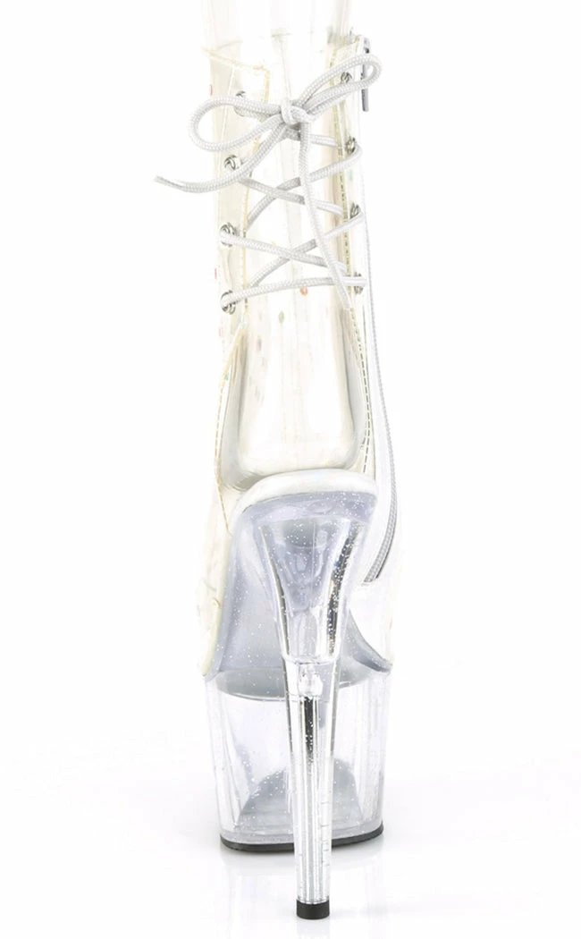 Pleaser Pole Shoes ADORE-1018C-2 Clear Glitter Ankle Boots 6 Pleaser Pole Shoes ADORE-1018C-2 Clear Glitter Ankle Boots