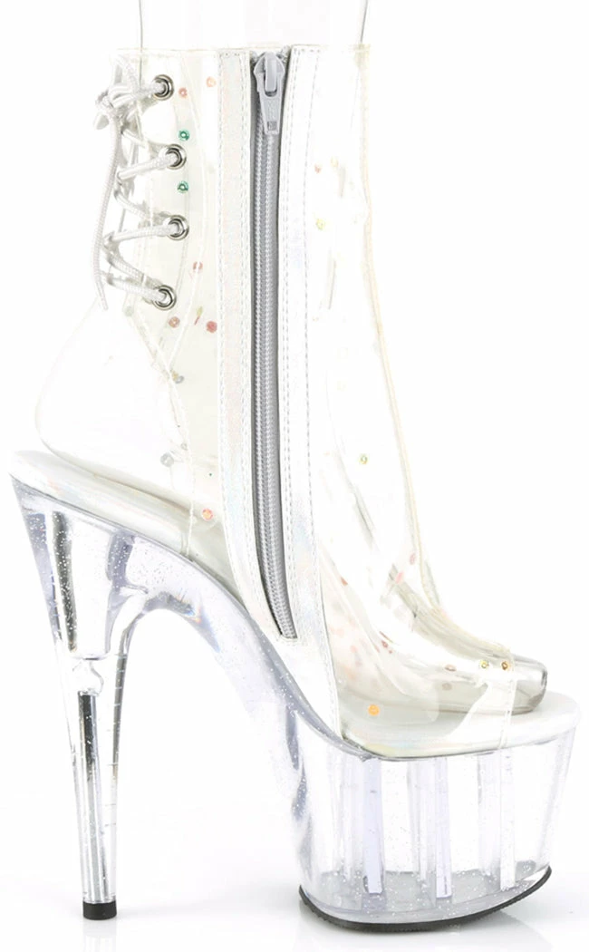 Pleaser Pole Shoes ADORE-1018C-2 Clear Glitter Ankle Boots 7 Pleaser Pole Shoes ADORE-1018C-2 Clear Glitter Ankle Boots