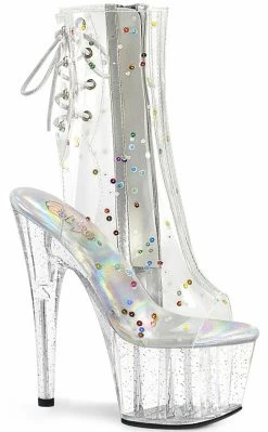 Pleaser Pole Shoes ADORE-1018C-2 Clear Glitter Ankle Boots