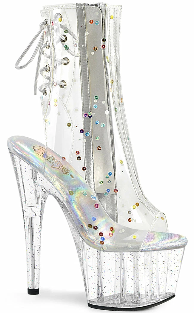 Pleaser Pole Shoes ADORE-1018C-2 Clear Glitter Ankle Boots 3 Pleaser Pole Shoes ADORE-1018C-2 Clear Glitter Ankle Boots