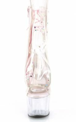 Pleaser ADORE-1018C-2 Clear/Pink Glitter Ankle Boots