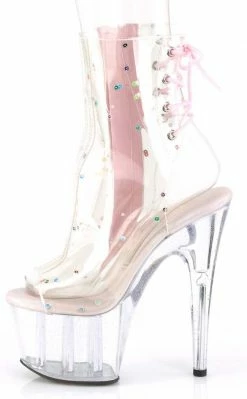 Pleaser ADORE-1018C-2 Clear/Pink Glitter Ankle Boots