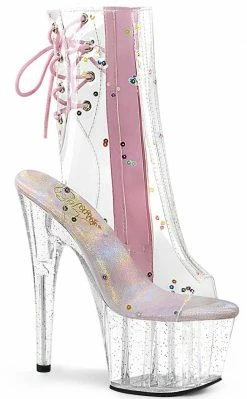 Pleaser ADORE-1018C-2 Clear/Pink Glitter Ankle Boots