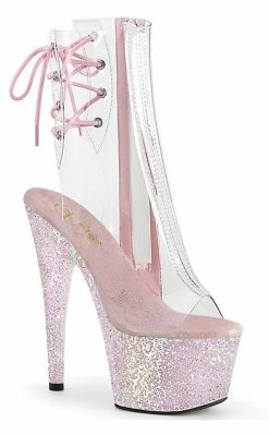 Pleaser Pole Shoes ADORE-1018C Clear/Opal Multi Glitter Ankle Boots