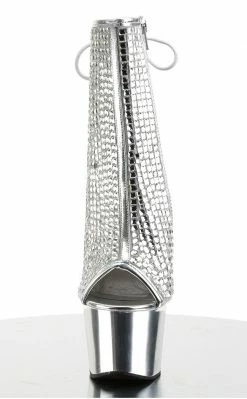 Pleaser Pole Shoes ADORE-1018DCS Silver Chrome Ankle Boots