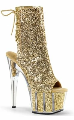 Pleaser Pole Shoes ADORE-1018G Gold Glitter Ankle Boots