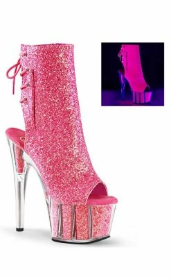 Pleaser ADORE-1018G Neon Pink Glitter Ankle Boots Pole Shoes