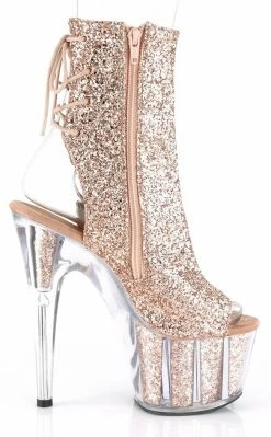 Pleaser ADORE-1018G Rose Gold Glitter Ankle Boots Pole Shoes