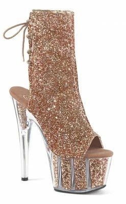 Pleaser ADORE-1018G Rose Gold Glitter Ankle Boots Pole Shoes