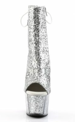 Pleaser Pole Shoes ADORE-1018G Silver Glitter Ankle Boots