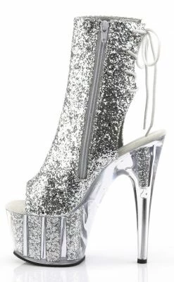 Pleaser Pole Shoes ADORE-1018G Silver Glitter Ankle Boots