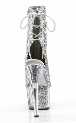 Pleaser Pole Shoes ADORE-1018G Silver Glitter Ankle Boots