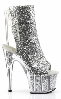 Pleaser Pole Shoes ADORE-1018G Silver Glitter Ankle Boots