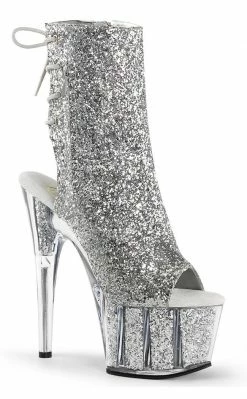 Pleaser Pole Shoes ADORE-1018G Silver Glitter Ankle Boots