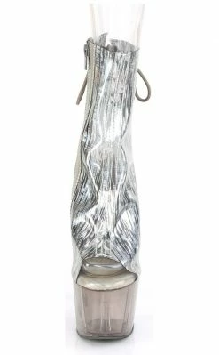Pleaser ADORE-1018HCT Silver Hologram/Smoke Tinted Ankle Boots Pole Shoes