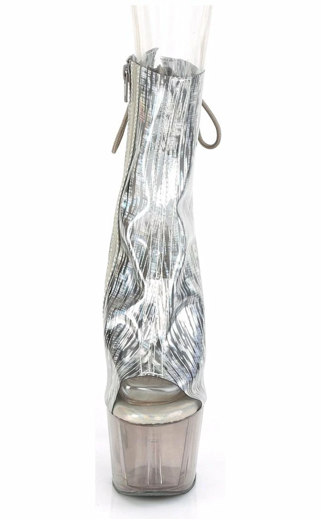 Pleaser ADORE-1018HCT Silver Hologram/Smoke Tinted Ankle Boots Pole Shoes 4 Pleaser ADORE-1018HCT Silver Hologram/Smoke Tinted Ankle Boots Pole Shoes