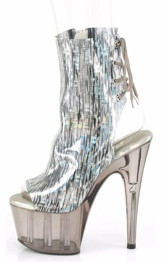 Pleaser ADORE-1018HCT Silver Hologram/Smoke Tinted Ankle Boots Pole Shoes 5 Pleaser ADORE-1018HCT Silver Hologram/Smoke Tinted Ankle Boots Pole Shoes