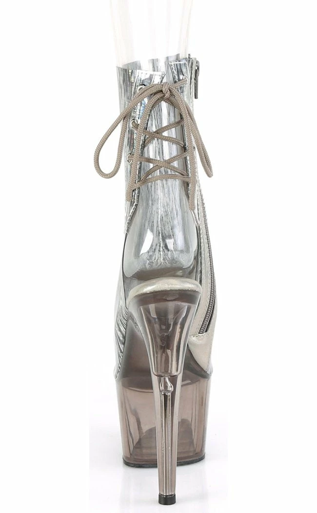 Pleaser ADORE-1018HCT Silver Hologram/Smoke Tinted Ankle Boots Pole Shoes 6 Pleaser ADORE-1018HCT Silver Hologram/Smoke Tinted Ankle Boots Pole Shoes
