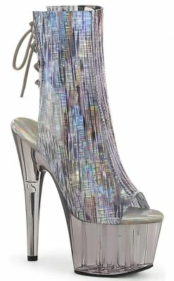 Pleaser ADORE-1018HCT Silver Hologram/Smoke Tinted Ankle Boots Pole Shoes