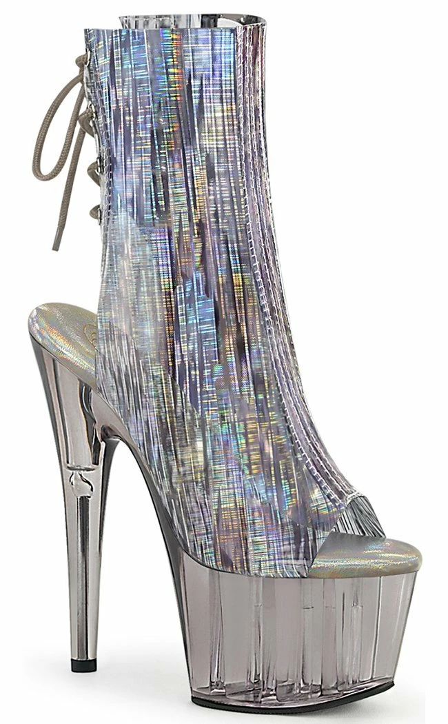 Pleaser ADORE-1018HCT Silver Hologram/Smoke Tinted Ankle Boots Pole Shoes 3 Pleaser ADORE-1018HCT Silver Hologram/Smoke Tinted Ankle Boots Pole Shoes