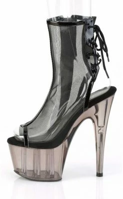 Pleaser ADORE-1018MSHT Black Patent Mesh/Smoke Tinted Boots