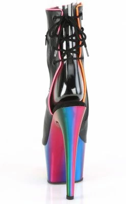 Pleaser ADORE-1018RC-02 Black Matte/Rainbow Chrome Ankle Boots