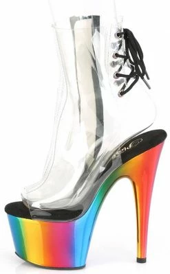 Pleaser ADORE-1018RC Clear/Rainbow Chrome Ankle Boots
