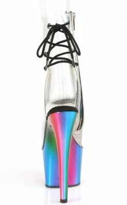 Pleaser ADORE-1018RC Clear/Rainbow Chrome Ankle Boots