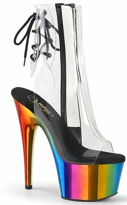 Pleaser ADORE-1018RC Clear/Rainbow Chrome Ankle Boots