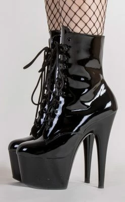 Pleaser ADORE-1020 Black Patent Ankle Boots Pole Shoes