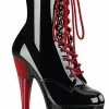 Pleaser ADORE-1020 Black Patent/Red Ankle Boots
