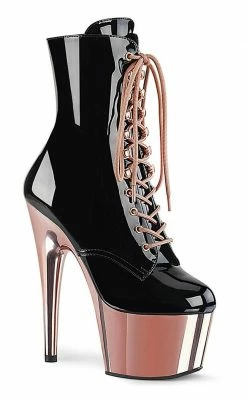 Pleaser Pole Shoes ADORE-1020 Black & Rose Gold Ankle Boots