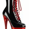 Pleaser ADORE-1020 Black/Red Chrome Ankle Boots Pole Shoes