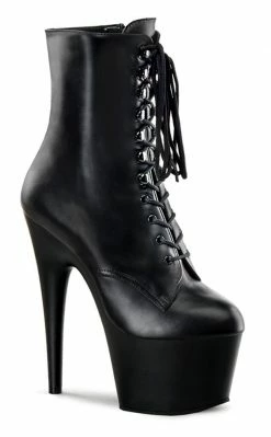 Pleaser ADORE-1020 Blk Leather/Blk Ankle Boots