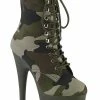 Pleaser ADORE-1020 Green/Olive Camo Ankle Boots Pole Shoes
