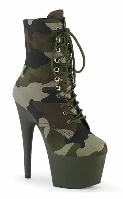 Pleaser ADORE-1020 Green/Olive Camo Ankle Boots Pole Shoes