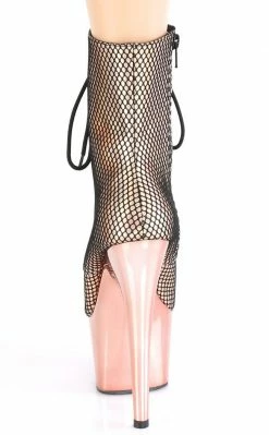 Pleaser Pole Shoes ADORE-1020 Rose Gold Holo Fishnet Ankle Boots