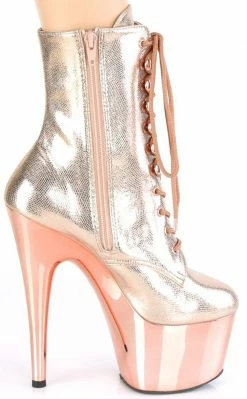 Pleaser ADORE-1020 Rose Gold Textured Ankle Boots Pole Shoes
