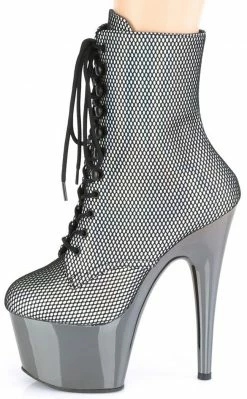 Pleaser Pole Shoes ADORE-1020 Silver & Pewter Holo Fishnet Ankle Boots 9 Pleaser Pole Shoes ADORE-1020 Silver & Pewter Holo Fishnet Ankle Boots