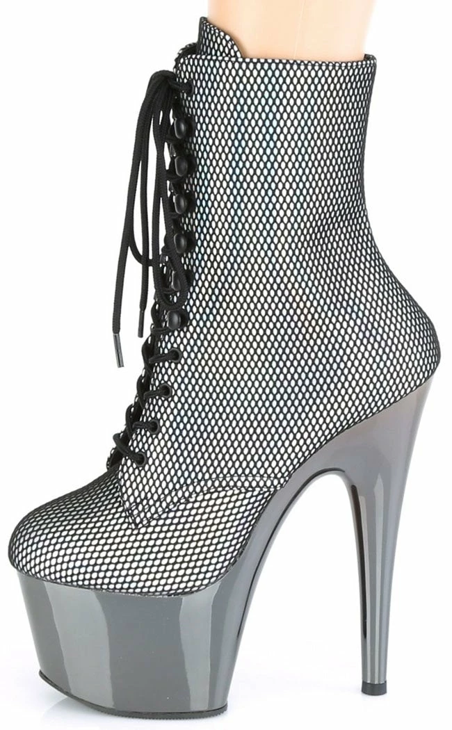 Pleaser Pole Shoes ADORE-1020 Silver & Pewter Holo Fishnet Ankle Boots 5 Pleaser Pole Shoes ADORE-1020 Silver & Pewter Holo Fishnet Ankle Boots