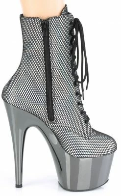 Pleaser Pole Shoes ADORE-1020 Silver & Pewter Holo Fishnet Ankle Boots 11 Pleaser Pole Shoes ADORE-1020 Silver & Pewter Holo Fishnet Ankle Boots