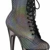 Pleaser Pole Shoes ADORE-1020 Silver & Pewter Holo Fishnet Ankle Boots