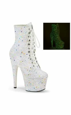 Pleaser ADORE-1020 White Glitter Boots