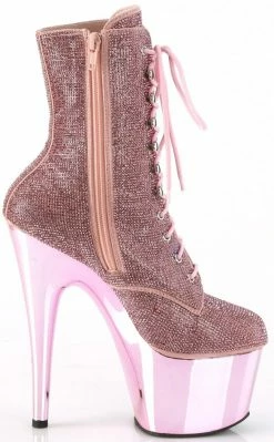 Pleaser Pole Shoes ADORE-1020CHRS Baby Pink Chrome Rhinestone Ankle Boots