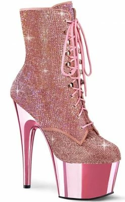 Pleaser Pole Shoes ADORE-1020CHRS Baby Pink Chrome Rhinestone Ankle Boots