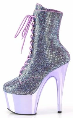 Pleaser Pole Shoes ADORE-1020CHRS Lavender Rhinestone/Pewter Chrome Ankle Boots